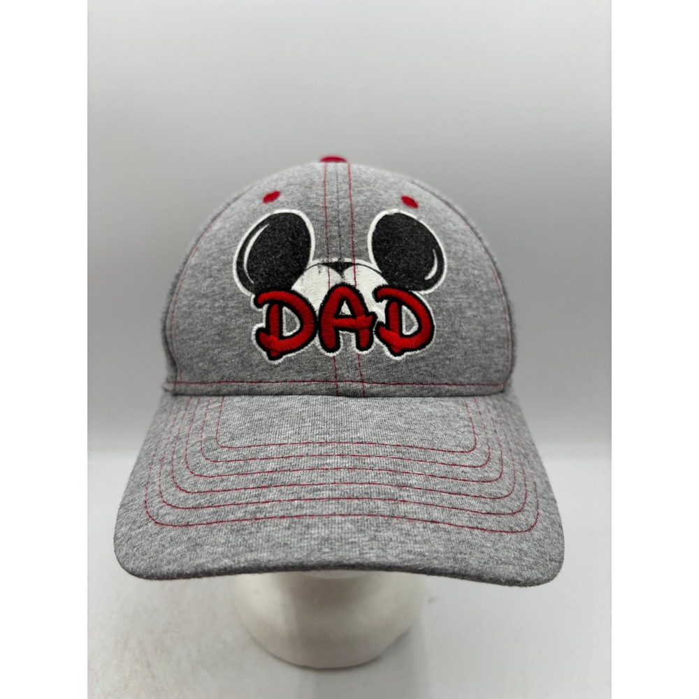 Disney Parks Mickey Mouse Dad Hat Gray Heathered Red Stitch Adjustable Cap OSFM